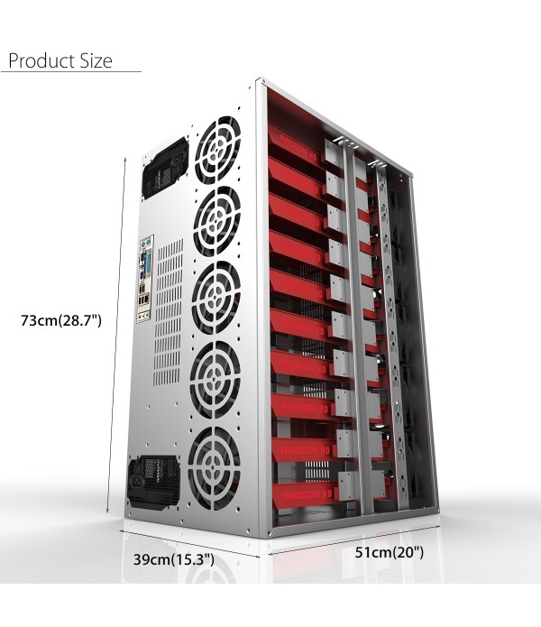 SECC Mining Rig Frame Mining Miner Case Supports for 10-12 GPU Graphics Card 73x51x39cm