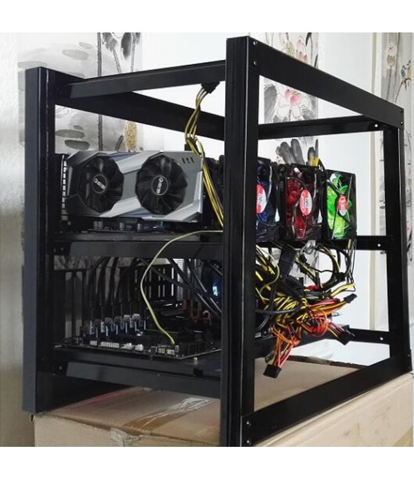 DIY Miner Mining Case Open Air Frame Mining Miner Rig Case W/ 3x Fans For 6 GPU ETH BTC Ethereum