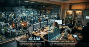 SCADA vs PLC featured image illustrating the differences between supervisory monitoring systems and programmable logic controllers
