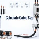 Cable Size Calculator concept with copper cables, conductor cross-sections, and measuring instruments