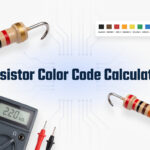 Resistor Color Code Calculator with color-banded resistors and a digital multimeter