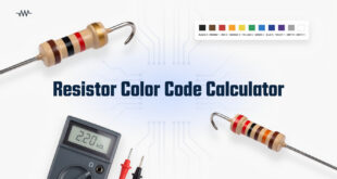 Resistor Color Code Calculator with color-banded resistors and a digital multimeter