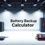 Battery Backup Calculator with a battery bank, inverter, power meter, and connected load