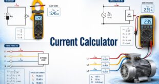 Current Calculator with a clamp meter, ammeter, conductors, and electrical loads