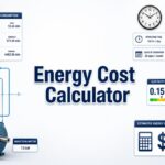 Energy Cost Calculator with an electricity meter, connected loads, usage graph, and cost indicators