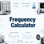 Frequency Calculator with an oscilloscope, signal generator, frequency counter, and waveforms