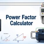Power Factor Calculator with an induction motor, power meter, capacitor bank, and power triangle