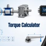 Torque Calculator with an industrial motor, shaft, torque sensor, and force diagram
